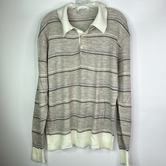 Vintage Mister Man Collared Grey Striped Sweater XL Korea 70s - Picture 1 of 8